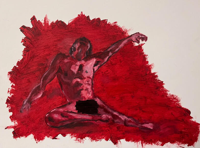 Sean Godfrey, "self", 2022. Oil and ink on watercolor board.